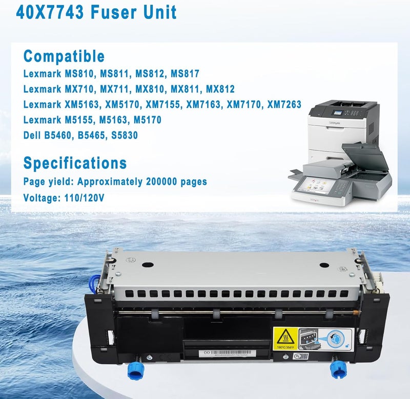 REEPLAR 40X7743 Fuser Unit for Lexmark MS810 / MS811 / MS812 / MX710 / MX711 / MX810 / MX811 / MX812 Laser Printers 110/120V 200000 Yield - Image 5